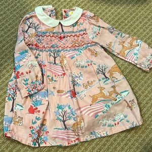Baby Boden 6-12M light flannel lined dress with smocking